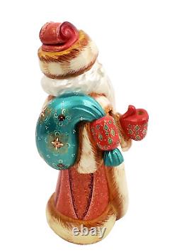 Russian Santa Wooden Hand Carved / Painted with Staff Signed 10-3/4