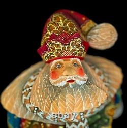 Russian Santa hand carved and painted withNativity Scene