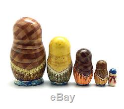 Russian Winter Girl Hand Carved Hand Painted UNIQUE Nesting Doll Set