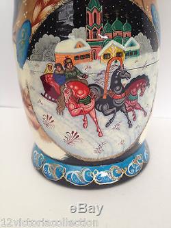 Russian Winter Troika Nesting DOLL Hand Carved Hand Painted Babushka Collectible