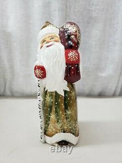 Russian Wood Hand Carved & Painted Christmas SANTA Figurine 10 Tall, Signed