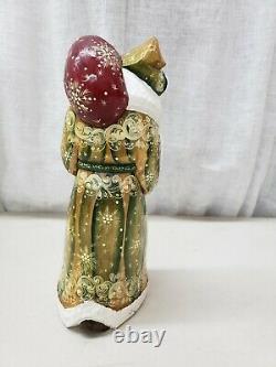 Russian Wood Hand Carved & Painted Christmas SANTA Figurine 10 Tall, Signed