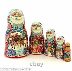 SANTA Russian Hand Carved Hand Painted Nesting Doll Christmas Gift