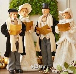 SET of 4 VICTORIAN CAROLERS Family by Raz in Elegant Ivory and Black Fabric