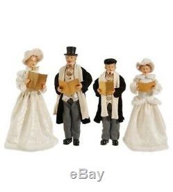 SET of 4 VICTORIAN CAROLERS Family by Raz in Elegant Ivory and Black Fabric