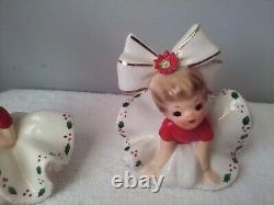 SET of 6 Vtg INARCO E-1265 Xmas Poinsettia Big Bow Bloomer Girl Figurines MINT