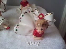 SET of 6 Vtg INARCO E-1265 Xmas Poinsettia Big Bow Bloomer Girl Figurines MINT