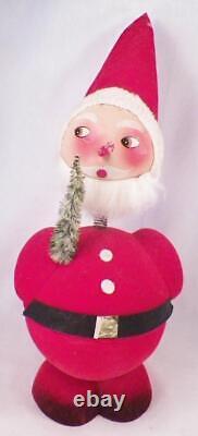 Santa Claus Candy Container Nodder Flocked Cardboard W Germany Large Vintage