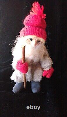 Santa Claus Folk Art Christmas Figure Belsnickle Stick Rustic Primitive Wool