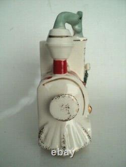 Santa Claus train Christmas Wall pocket planter Noel Smoke on top Japan vintage