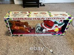 Santa Sleigh and 2 Reindeer Tabletop Blow Mold by Empire 24 with Original Box