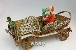 Santa in Wicker Car pre- 1920's Belsnickel Candy Holder Hand Made in Germany