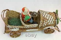 Santa in Wicker Car pre- 1920's Belsnickel Candy Holder Hand Made in Germany