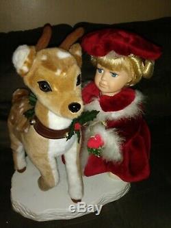 Santa's Best Porcelain Animated Doll Emma And Reindeer Motionette RARE