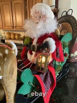 Santas Best 2 pcs ANIMATED Lighted Santa in Sleigh & Reindeer