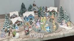 Set 40 plus Vintage Ceramic Christmas Village Buildings, Trees, + Hand Painted