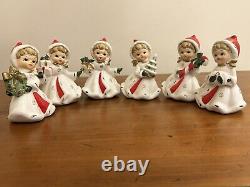 Set 6 Vintage Napco Napcoware Snowflake Girl Figurine Ceramic Christmas X-8387