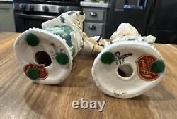 Set Of 2 Vintage Geo Z Lefton Chrismas Carolers 5 with Holly Signed MCM 1950's