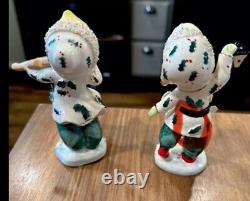 Set Of 2 Vintage Geo Z Lefton Chrismas Carolers 5 with Holly Signed MCM 1950's