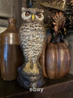 Set Of 3 Vintage Paper Mache Pumpkins And Owl