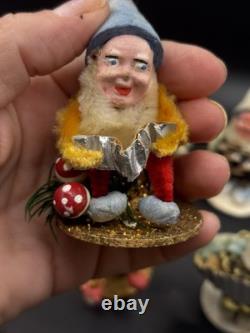 Set Of 9 Vintage Pinecone Elves, Germany, Putz, Paper Mache