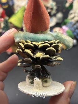 Set Of 9 Vintage Pinecone Elves, Germany, Putz, Paper Mache