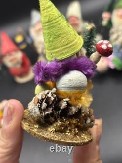 Set Of 9 Vintage Pinecone Elves, Germany, Putz, Paper Mache
