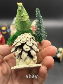 Set Of 9 Vintage Pinecone Elves, Germany, Putz, Paper Mache