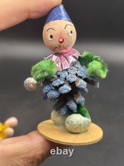 Set Of 9 Vintage Pinecone Elves, Germany, Putz, Paper Mache