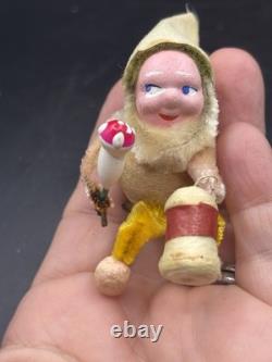 Set Of 9 Vintage Pinecone Elves, Germany, Putz, Paper Mache