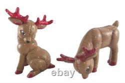 Set of 4 Hand Painted Ceramic Brown Mold Reindeer Figurines Holiday Holly Leaf