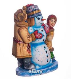 Snowman Christmas figurine children Russian style hand carved wood decor 8