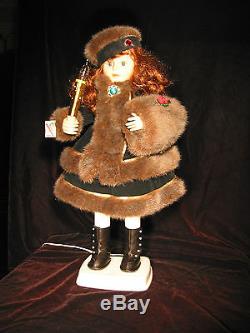 TELCO MOTIONETTE Electric Christmas Figurine Victorian Girl Faux Fur Trim 24