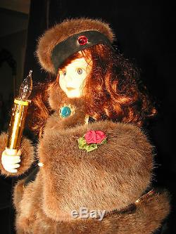 TELCO MOTIONETTE Electric Christmas Figurine Victorian Girl Faux Fur Trim 24