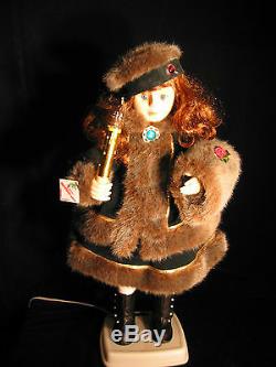 TELCO MOTIONETTE Electric Christmas Figurine Victorian Girl Faux Fur Trim 24