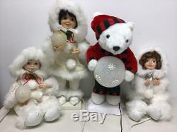 Telco Eskimo Children & Polar Bear Animated Christmas Motionette Doll Lot