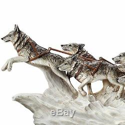 The White Wolves Spirit Guide Santa Sleigh Lighted Christmas Sculpture NEW