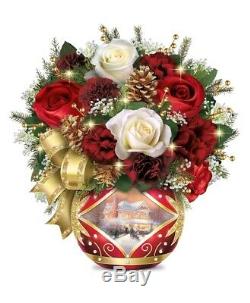 Thomas Kinkade Holiday Realistic Lighted Floral Rose Christmas Centerpiece NEW