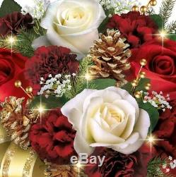 Thomas Kinkade Holiday Realistic Lighted Floral Rose Christmas Centerpiece NEW