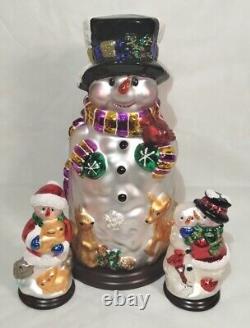 Thomas Pacconi Classics 30 Year Anniversary 3 Blown Glass Snowman Set Christmas