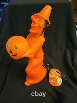 Tico toys Lite Up Blow Mold Witch pumpkin orange with original paper tag works