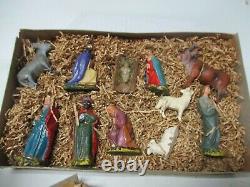 Tiny Vintage Christmas Germany Composition Nativity Set in Original Box