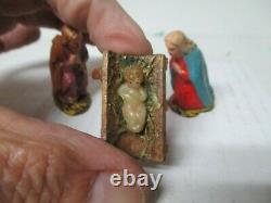 Tiny Vintage Christmas Germany Composition Nativity Set in Original Box