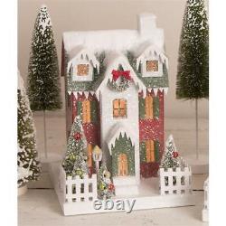 Traditional Christmas Putz House Red with Green Roof Village Figure