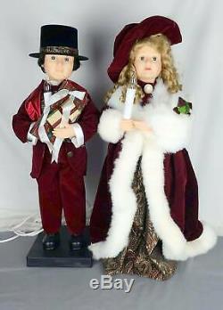 Traditions 27 Lighted Animated Victorian Carolers Boy & Girl 1990's EUC (1049)