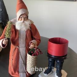 Two Sisters Studios Santa Claus Candy Container 20with basket of Holly Spun