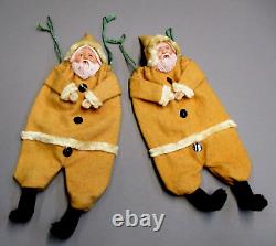 Two Vintage Santa Celluloid Face Christmas Candy Container Bags Occupied Japan