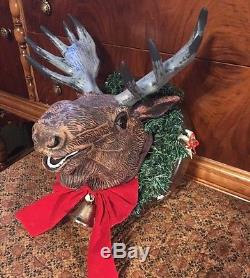 Unique-Hard to Find- ANIMATED SINGING Christmas MOOSE Trophy HEAD Wall Hanging