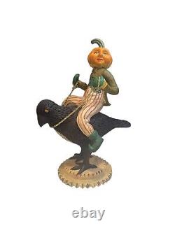 Unique & Rare Halloween Night Flight By Paul Gordon Pumpkinman Riding Crow Vtg