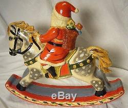 Vaillancourt Folk Art Santa Riding Rocking Horse Signed